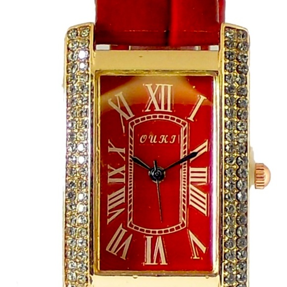 OUKJ Jewelry Oukj Designer Red Womens Watch With Glass Crystals